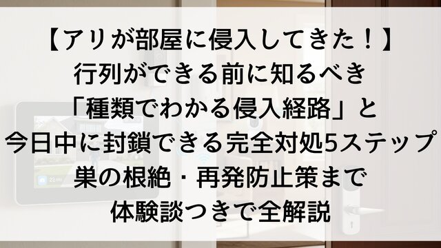 【アリが部屋に侵入してきた！】行列ができる前に知るべき「種類でわかる侵入経路」と今日中に封鎖できる完全対処5ステップ！巣の根絶・再発防止策まで体験談つきで全解説【2026年版】
