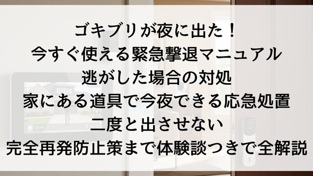 【ゴキブリが夜に出た！今すぐ使える緊急撃退マニュアル】逃がした場合の対処・家にある道具で今夜できる応急処置・二度と出させない完全再発防止策まで体験談つきで全解説【2026年版】