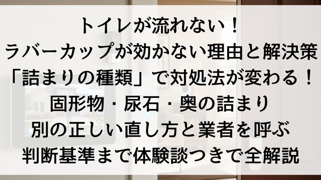 【トイレが流れない！ラバーカップが効かない理由と解決策】「詰まりの種類」で対処法が変わる！固形物・尿石・奥の詰まり別の正しい直し方と業者を呼ぶ判断基準まで体験談つきで全解説【2026年版】